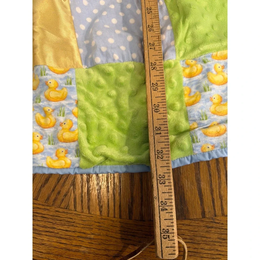 Project‎ Linus Patchwork Baby Blanket Rubber Ducky Minky Satin Green Blue 33x27